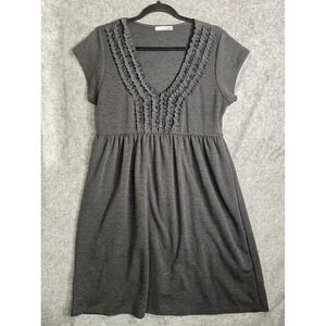 NIC&DOM Gray Ruffle V-Neck Empire Waist Mini Dress Short Sleeve L 0344P